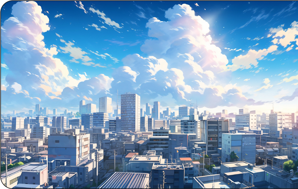 青空の下に広がる都市の風景イメージ